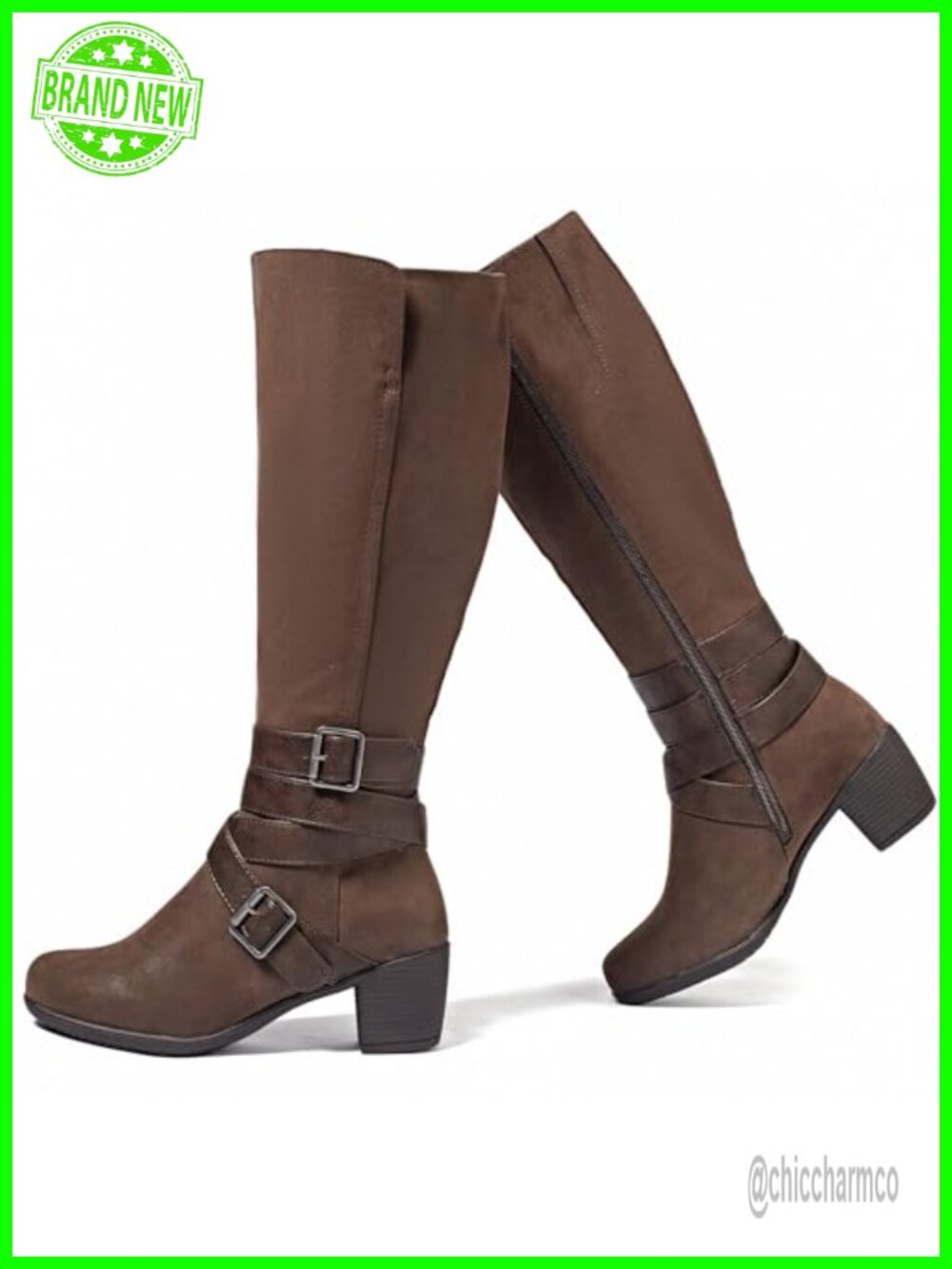 Faux Leather Knee High Heeled Boots Pointed Toe Side Zip